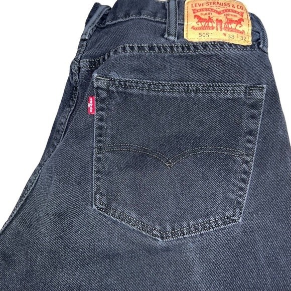 Levi’s Black 505 Jeans 38x32 Denim Regular Fit Straight - Picture 5 of 12